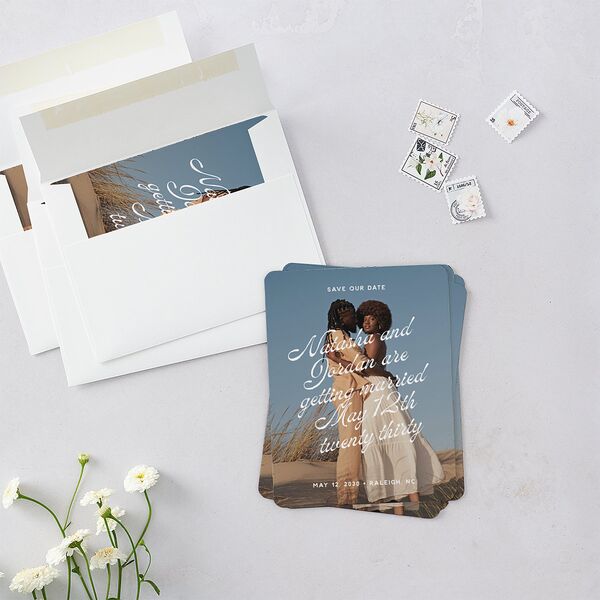 Retro Typography Photo Save The Date Magnets Sapphire Magnet Paper