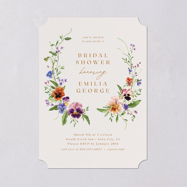 Wild Pansies Bridal Shower Invitations Rose Gold Signature Blank