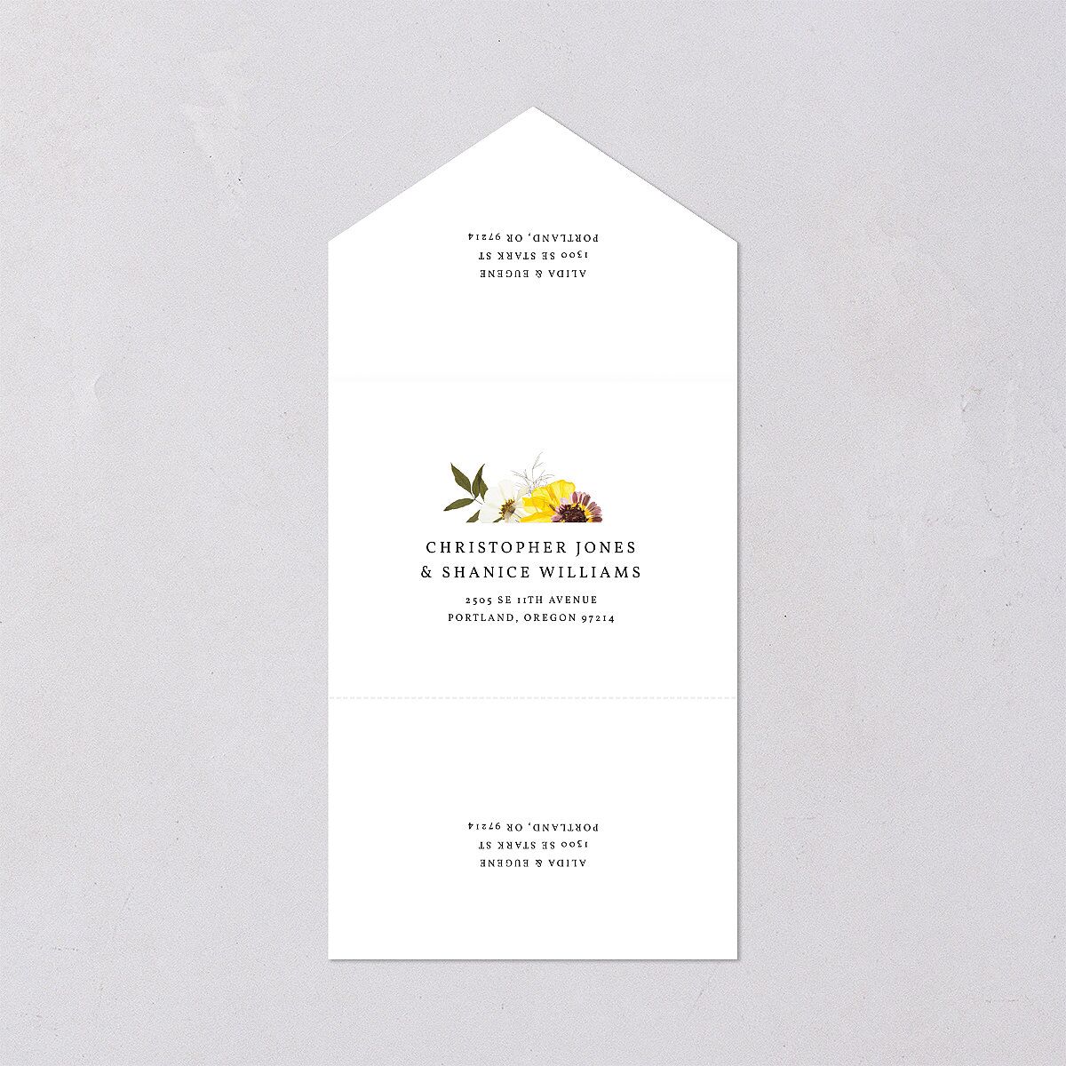 Pressed Flowers All-in-One Wedding Invitations Sunflower Signature Light Both Recipient and Return Addresses No