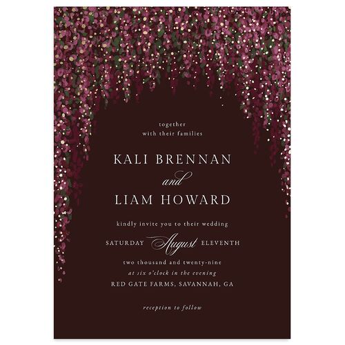 Elegant Fairytale Wisteria Foil Wedding Invitations Gold Burgundy Signature Blank No Standard