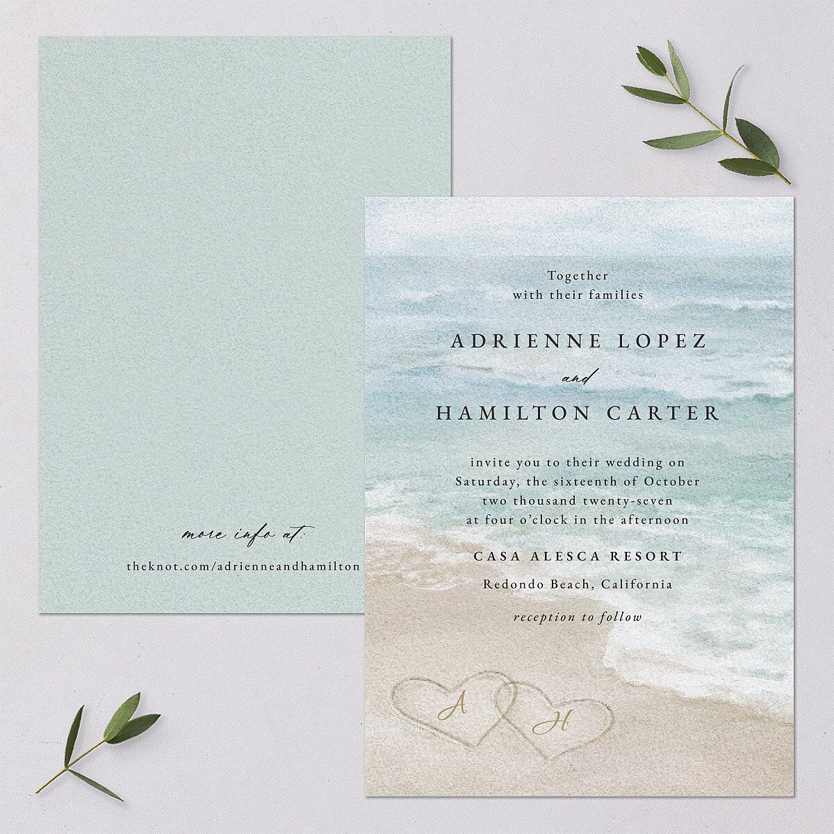 Beach Monogram Wedding Invitations Pale Blue Signature Blank No Standard