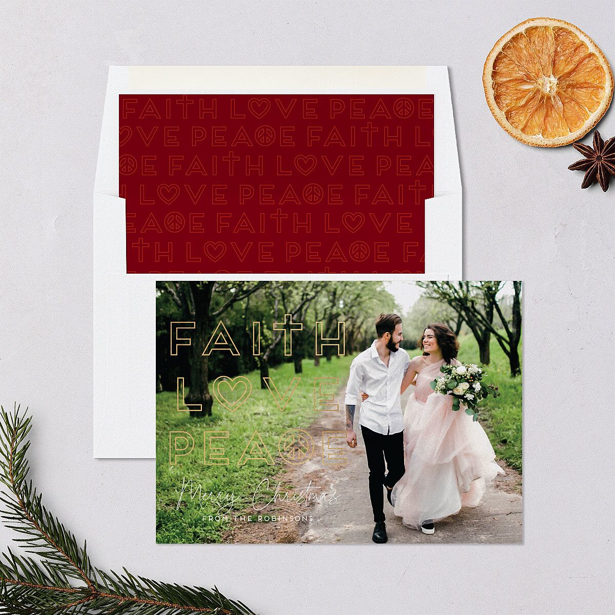 Three Wishes Holiday Cards Gold Ruby Signature Blank Standard Landscape
