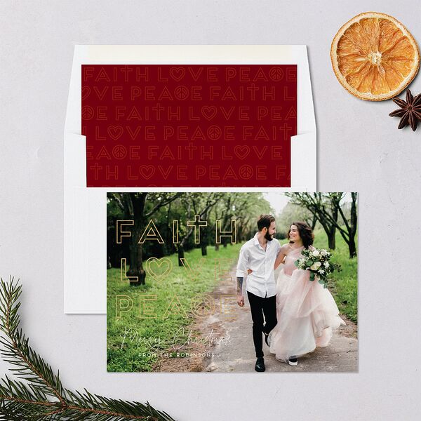 Three Wishes Holiday Cards Gold Ruby Signature Blank Standard Landscape