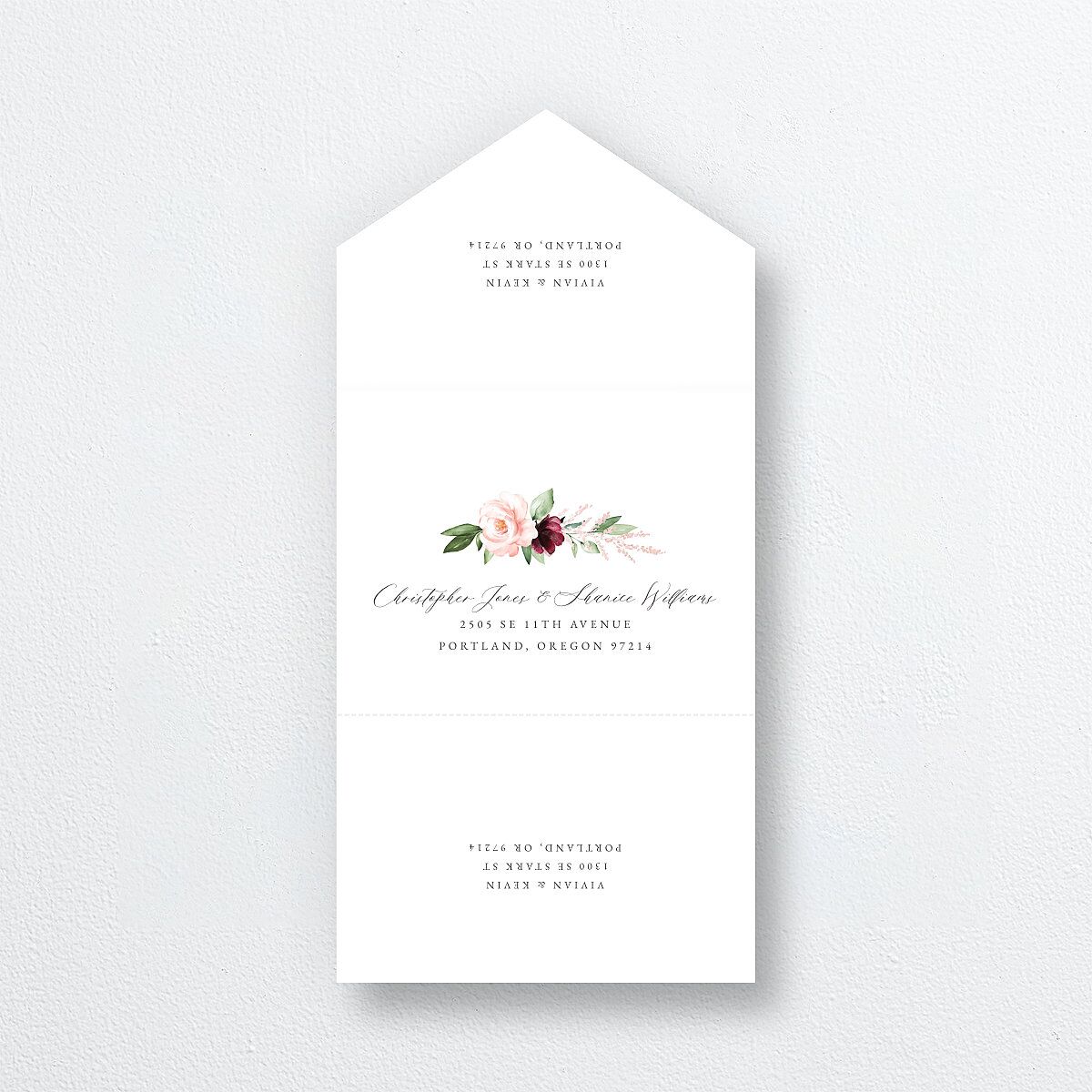 Beloved Floral All-in-One Wedding Invitations Dark Berry Signature Light Both Recipient and Return Addresses No