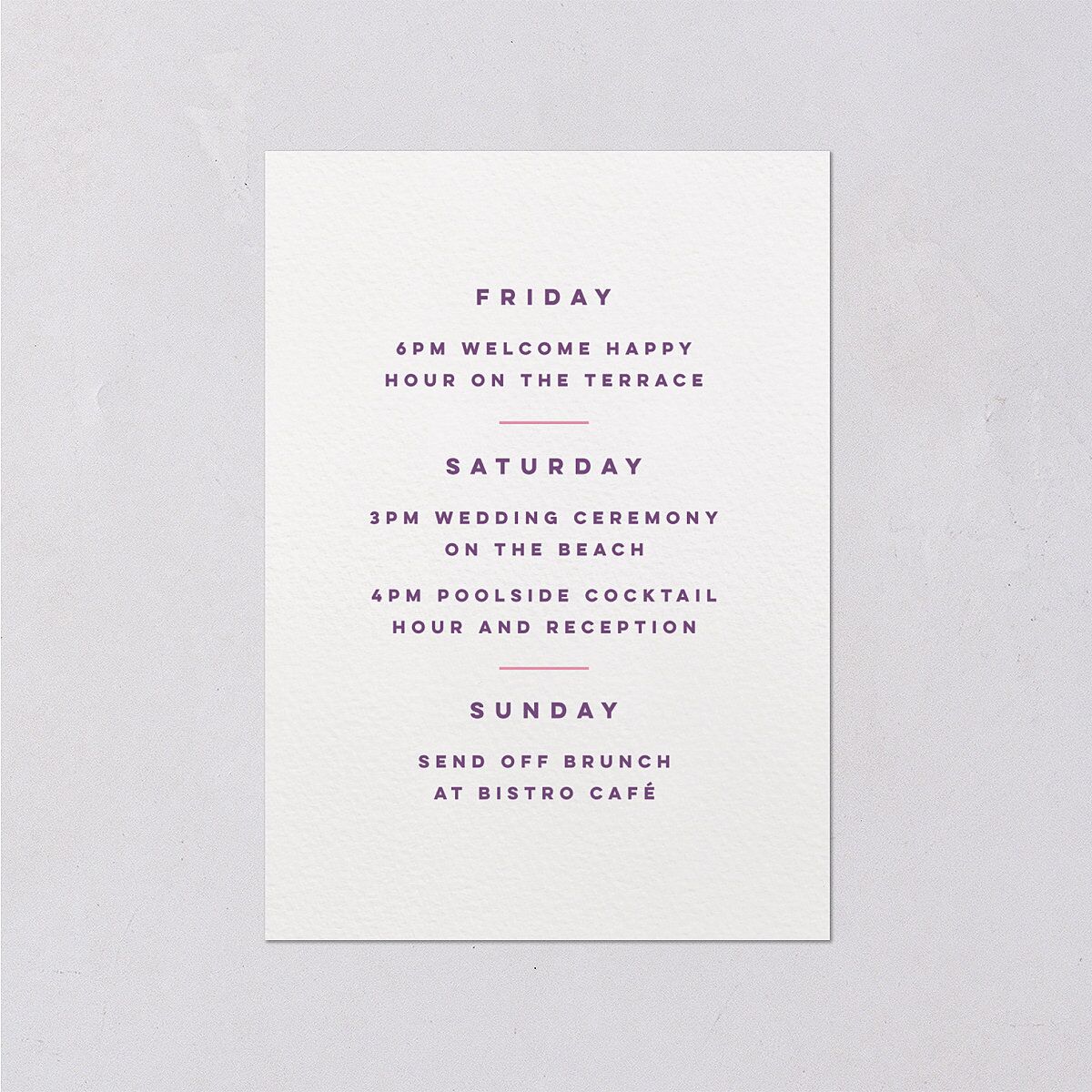Meet Us In Miami Wedding Event Detail Cards Orchid Signature Standard
