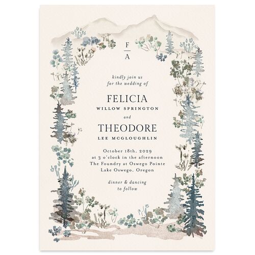 Elegant Mountain Border Wedding Invitations Dusty Blue Signature Blank No Standard