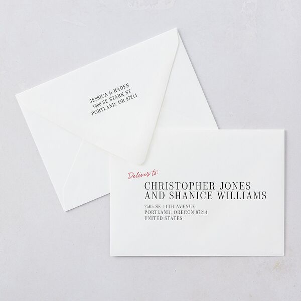 Modern Circled Calendar Date Save The Date Card Euro Envelopes White Jewel Red Both Recipient and Return Addresses Luxe Signature