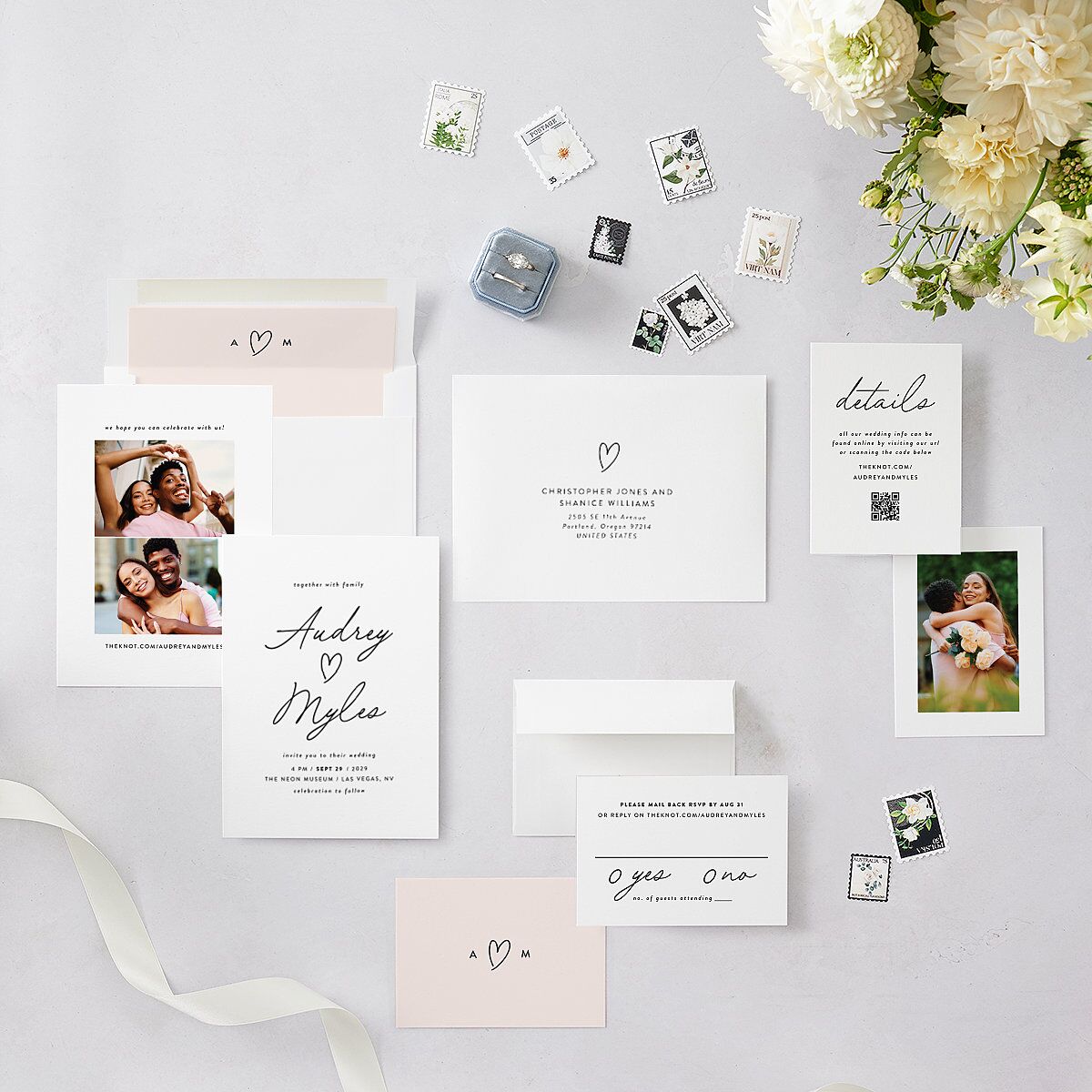 Elegant Heart Wedding Invitations Pure White Signature Blank No Standard