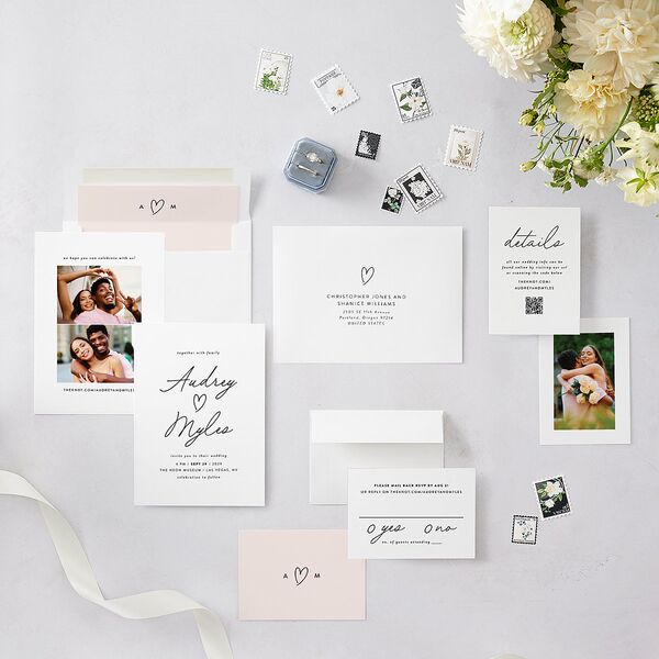Elegant Heart Wedding Invitations Pure White Signature Blank No Standard