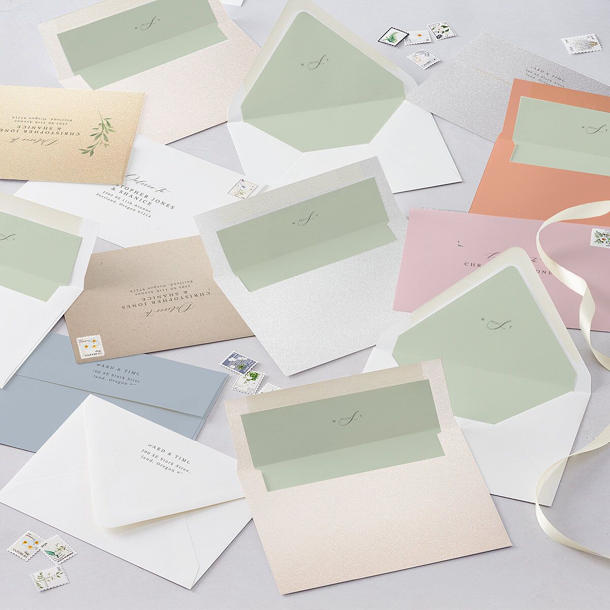 Elegant Greenery Watercolor Envelope Liners Champagne Standard