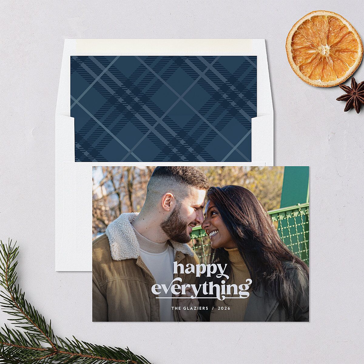 Happy Holiday Holiday Cards Moody Blue Signature Blank Landscape Standard