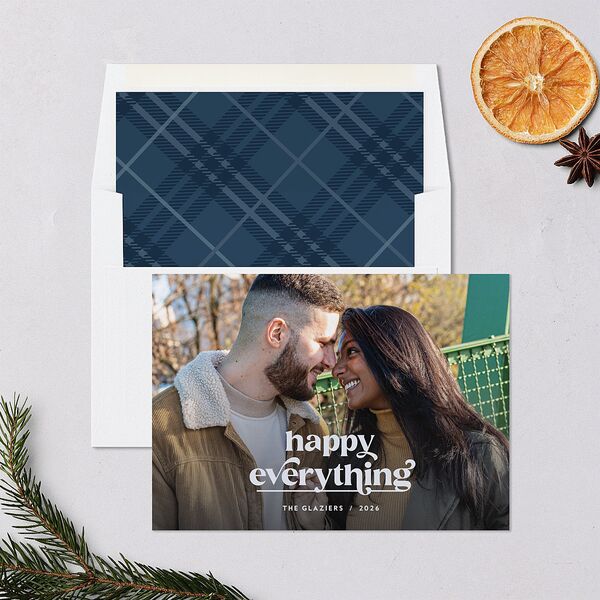 Happy Holiday Holiday Cards Moody Blue Signature Blank Landscape Standard
