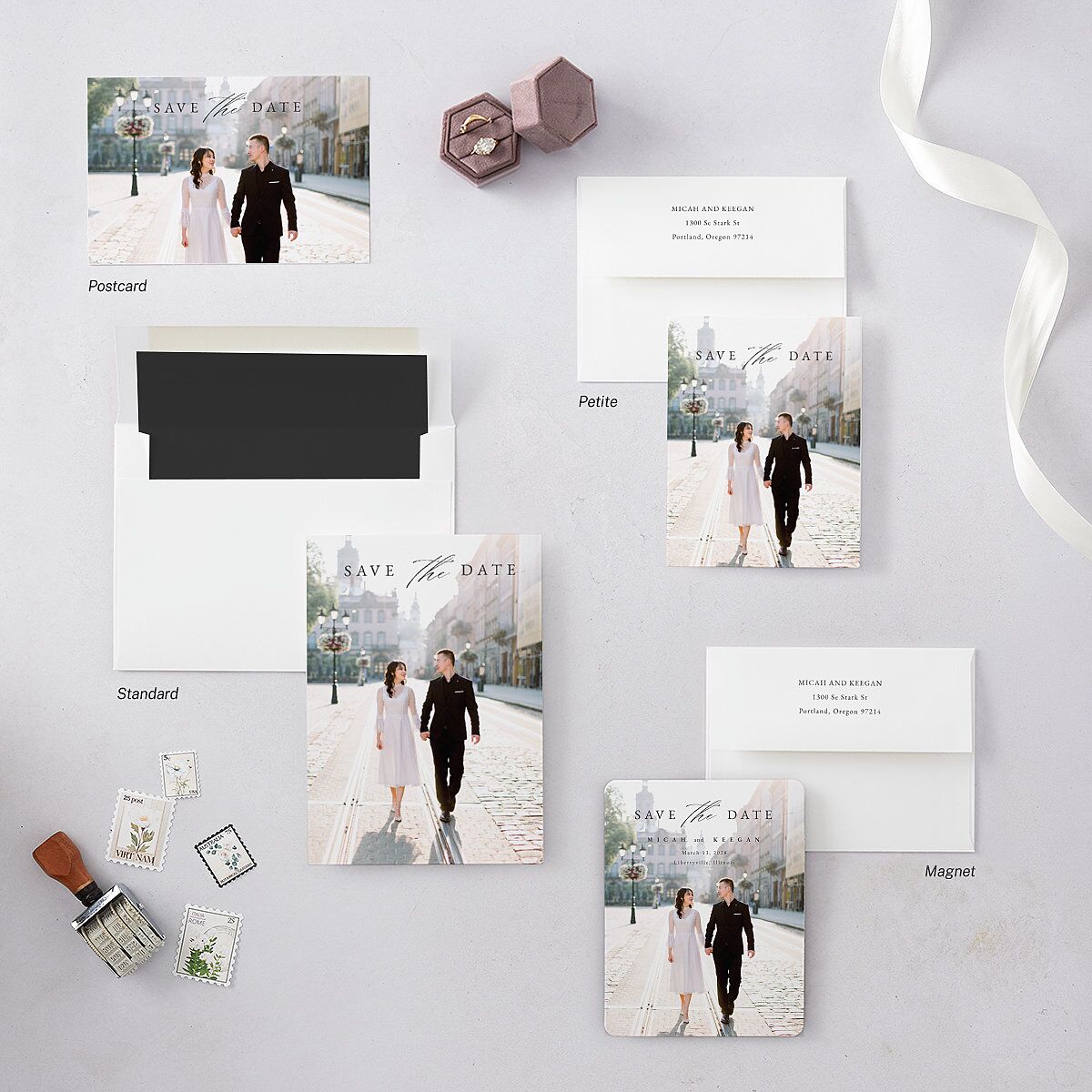 Illustrated Vines Save The Date Cards Charcoal Signature smooth Blank No Standard