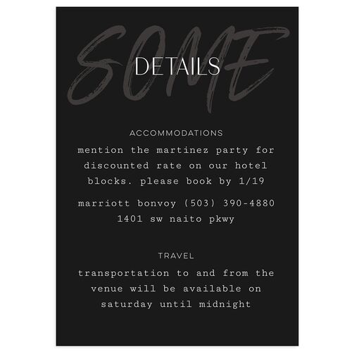 Handwritten Year Wedding Event Detail Cards Licorice Signature Standard