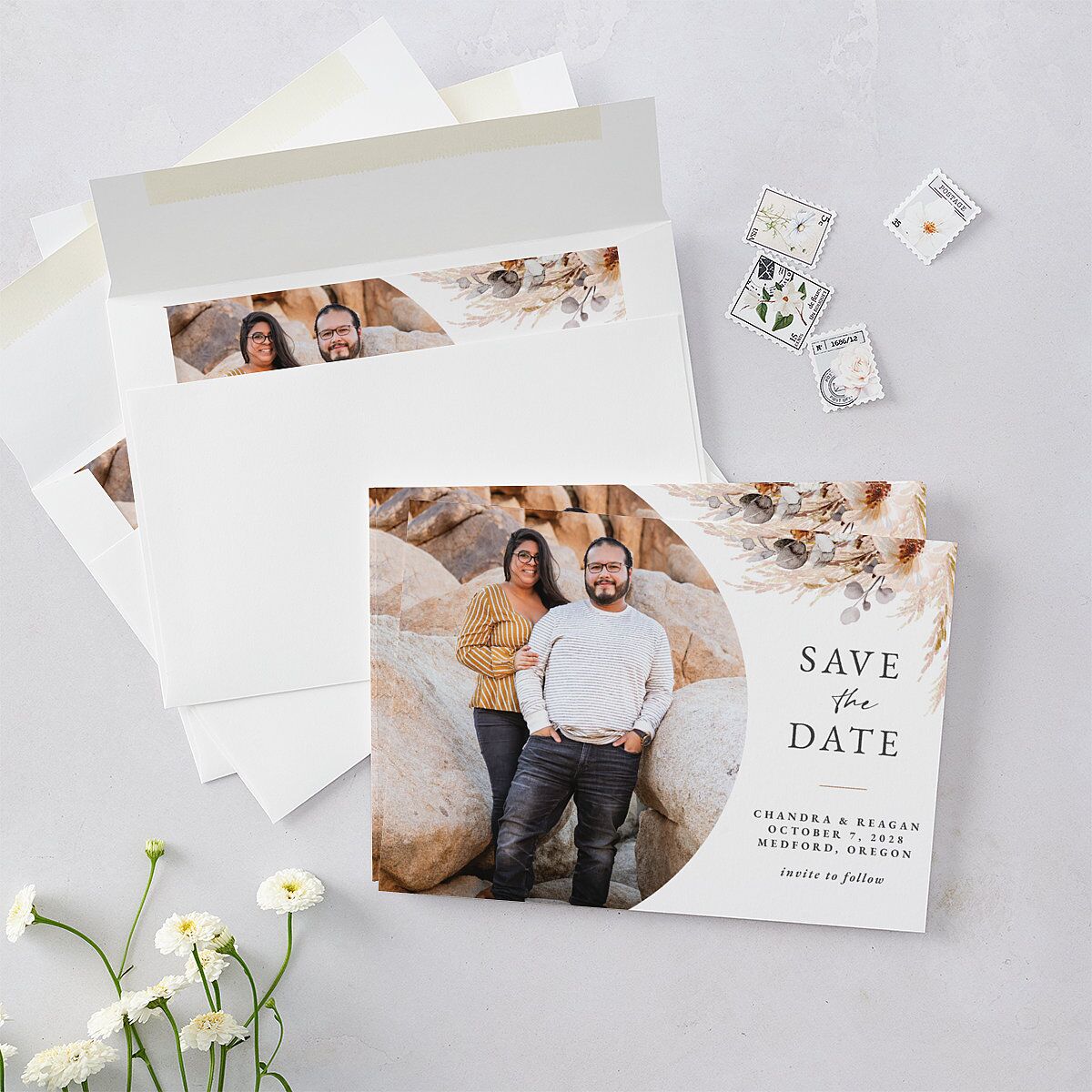 Bohemian Hoop Save The Date Cards Camel Signature smooth Blank No Standard