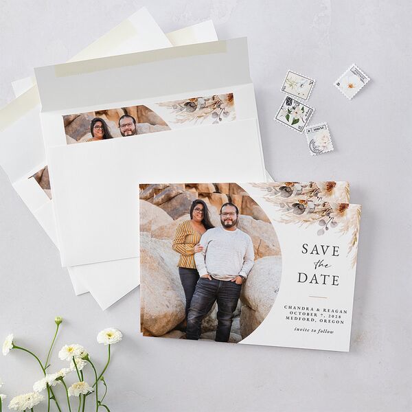 Bohemian Hoop Save The Date Cards Camel Signature smooth Blank No Standard