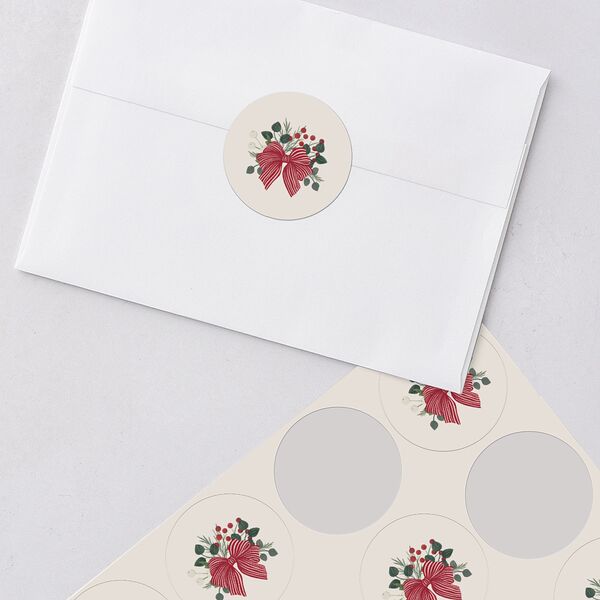 Rustic Holiday Foliage with Bow Holiday Stickers Hunter Green Circle
