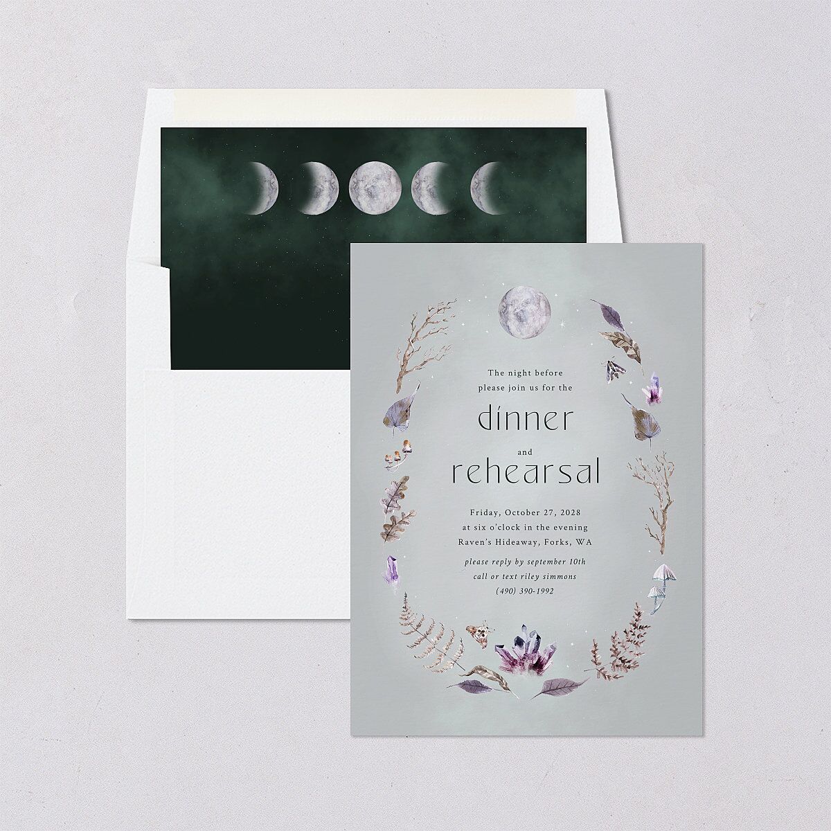 Crystal Forest Rehearsal Dinner Invitations Hunter Green Signature Blank Standard