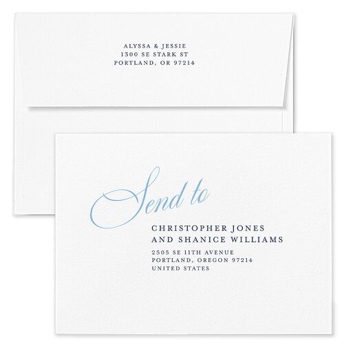 Bold Romantic Type Save The Date Card Envelopes Blue Moody Blue Return Address Signature Standard