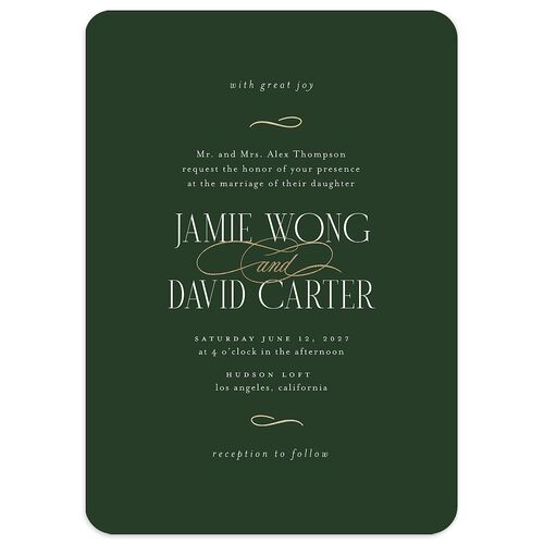 Metropolitan Wedding Invitations Gold Dark Emerald Signature Blank No Rounded