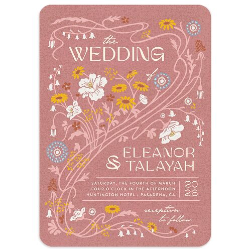 Wildflower Nouveau Wedding Invitations Dusty Rose Signature Blank No Rounded