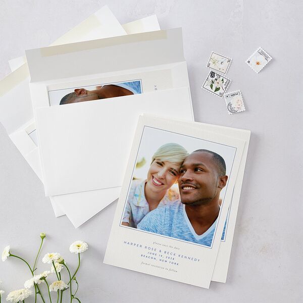 Watercolor Crest Save The Date Cards Cornflower Signature smooth Blank No