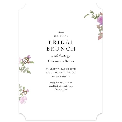 Minimal Floral Bridal Shower Invitations  Amethyst Signature Blank Ticket