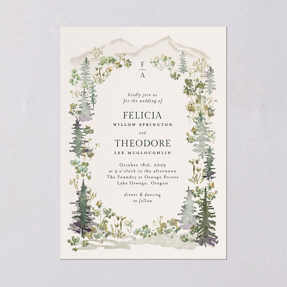 Elegant Mountain Border Wedding Invitations Meadow Signature Blank No Standard