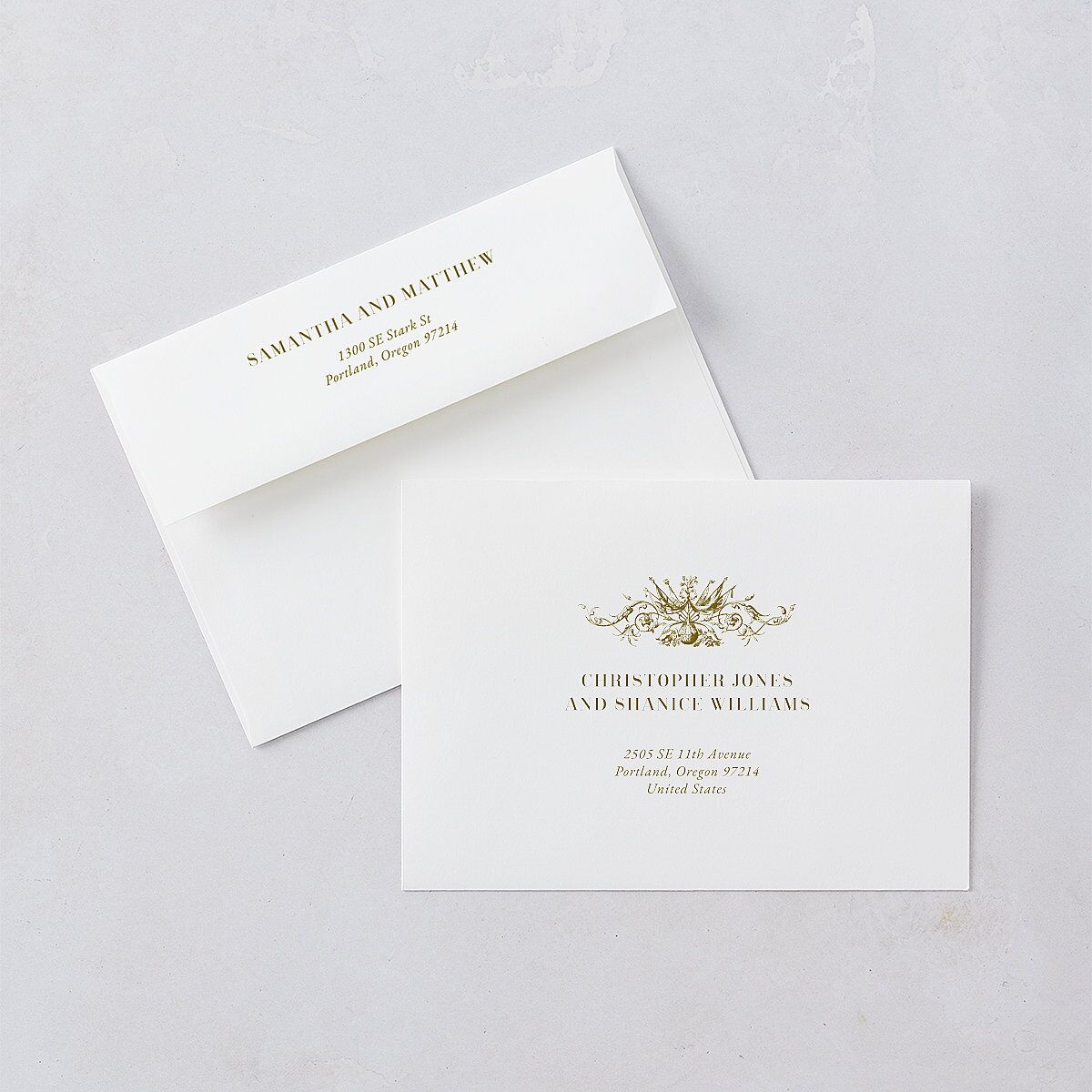 Ornate Vintage Crest Wedding Invitations Umber Signature Blank No Standard
