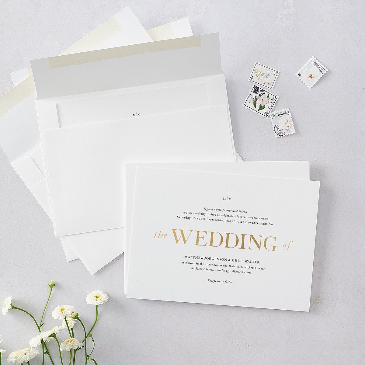 Classically Stated Wedding Invitations Pure White Gold No Signature Blank