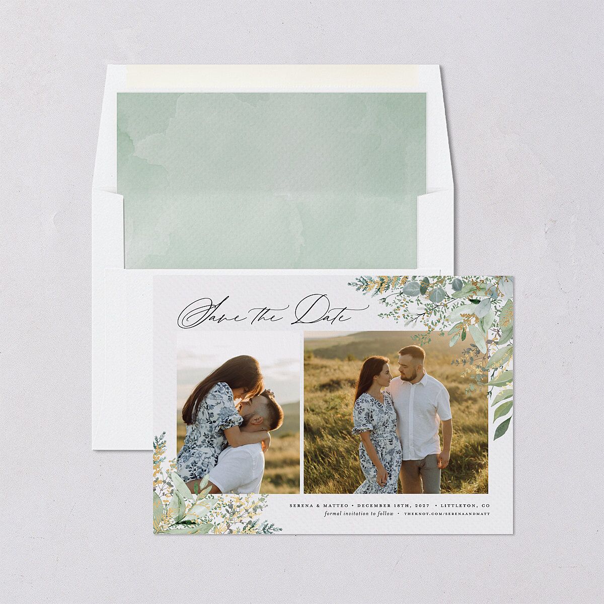 Shining Greenery Save the Date Cards — view 4