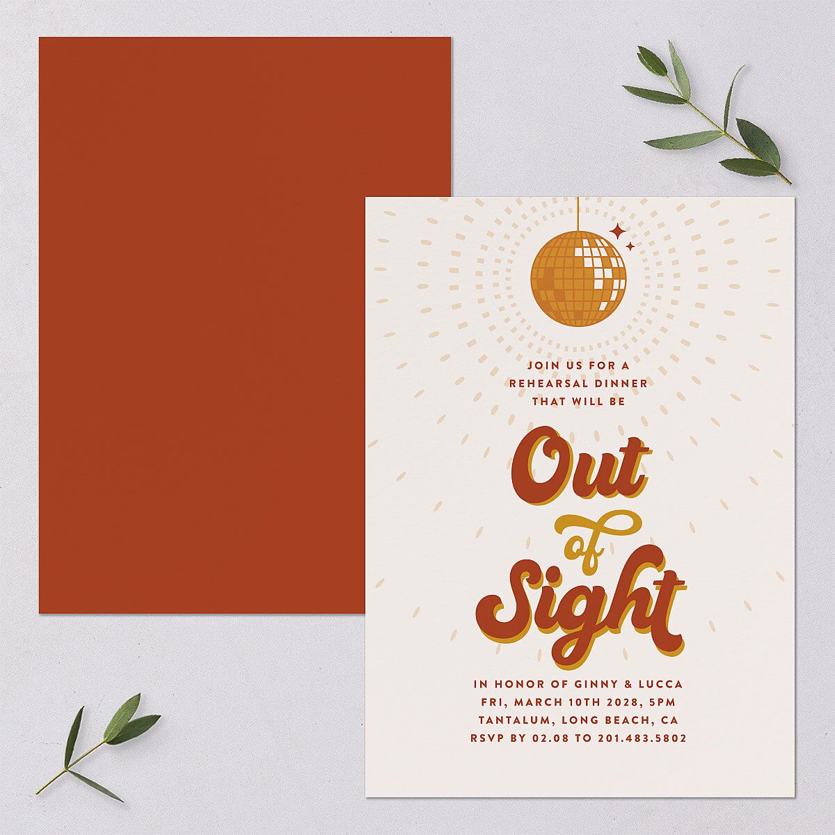 Disco Love Rehearsal Dinner Invitations Red Clay Signature Blank Standard