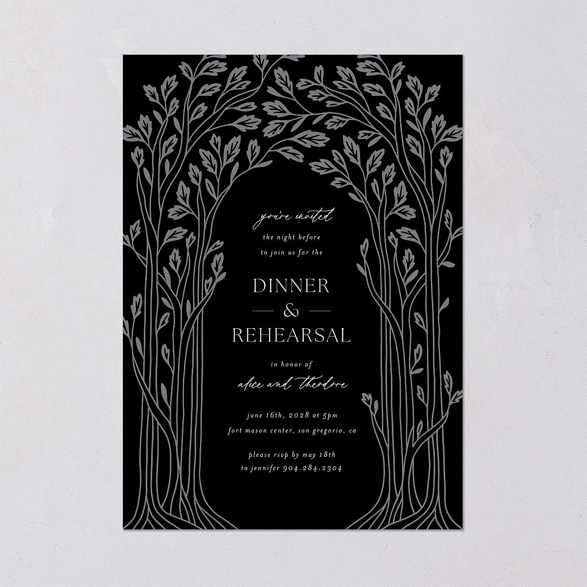 Arboretum Archway Rehearsal Dinner Invitations Licorice Signature Blank