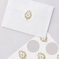 Ornate Vintage Crest Wedding Stickers Umber Circle