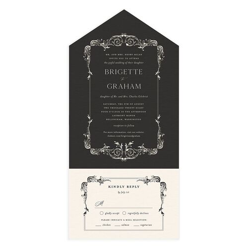 Vintage Ornate Frame All-in-One Wedding Invitations Midnight Signature Light Both Recipient and Return Addresses No