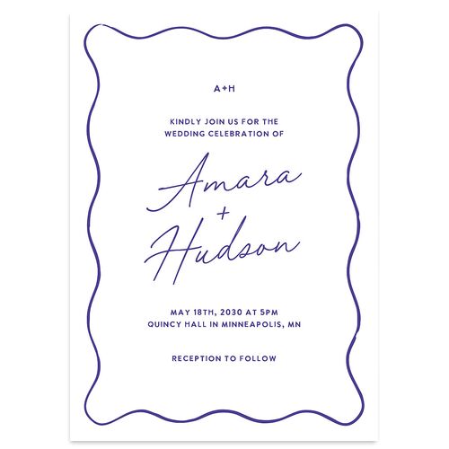 Hand Drawn Wavy Border Wedding Invitations Sapphire Signature Blank No Standard