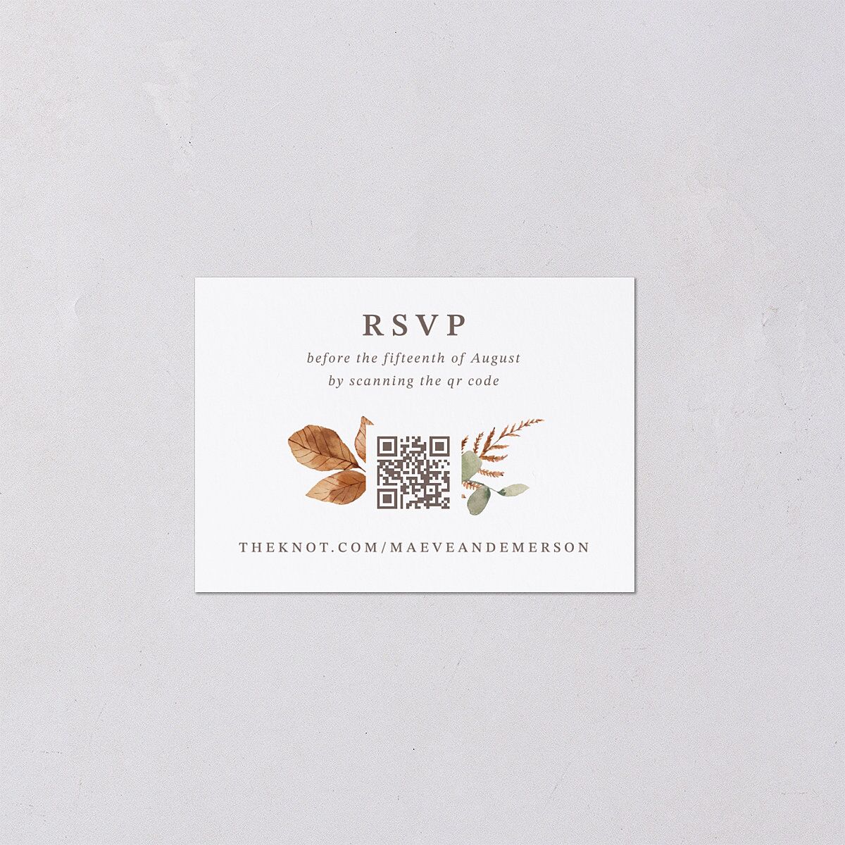 Elegant Botanical Autumn Floral QR Code RSVP Cards Soft Peach Signature Standard