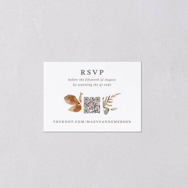 Elegant Botanical Autumn Floral QR Code RSVP Cards Soft Peach Signature Standard