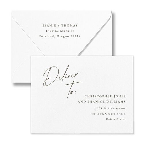 Gilded Corner Save the Date Petite Card Euro Envelopes White Pure White Both Recipient and Return Addresses Luxe Signature