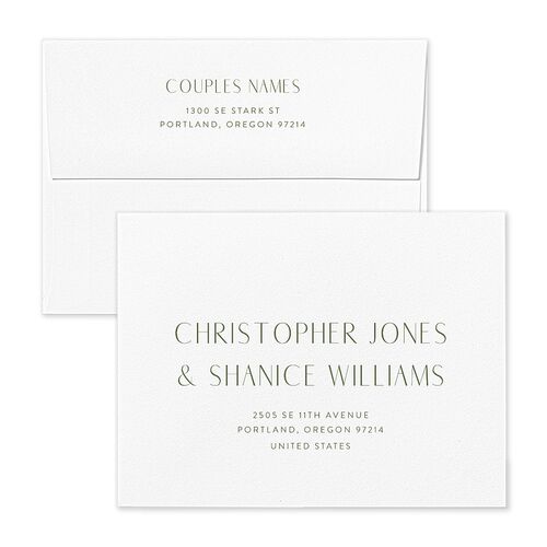 Regal Pampas Thank You Card Envelopes Blue Standard Deep Olive Both Recipient and Return Addresses Signature
