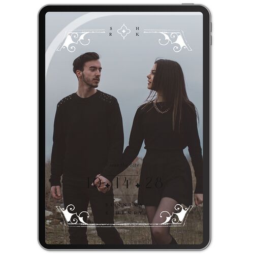 Gothic Date Digital Save the Date Cards Pure White Linen Lets Celebrate