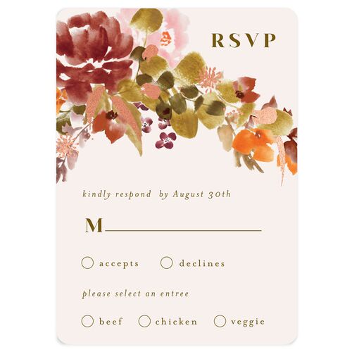 Fall Garland Wedding Response Cards Rose Gold Peony Signature Rounded