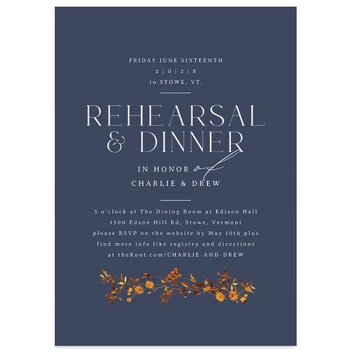 Simple Vine Rehearsal Dinner Invitations Moody Blue Signature Blank Standard