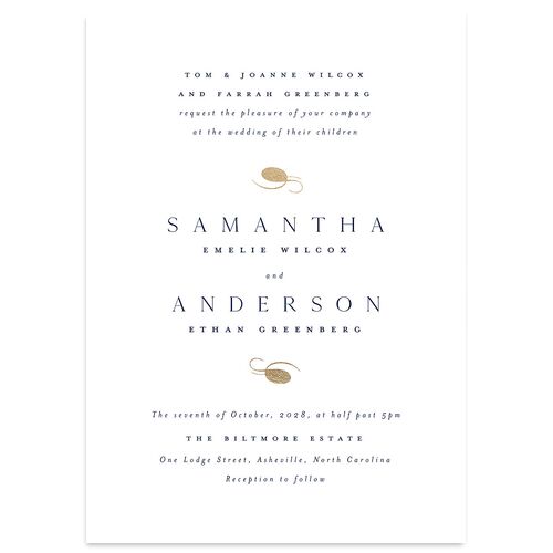 Flourishing Love Wedding Invitations Gold Navy Signature Blank No Standard