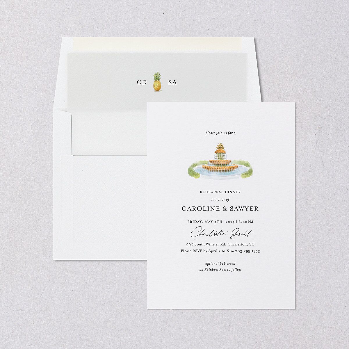 Charming Charleston Rehearsal Dinner Invitations Pure White Signature Blank
