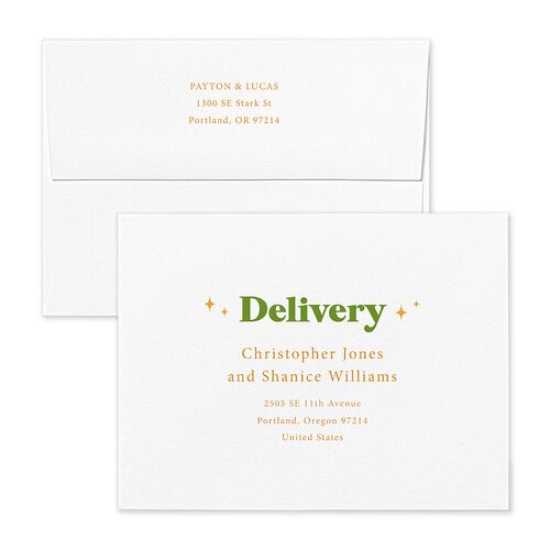 Colorful Retro Stripes Save the Date Petite Card Envelopes White Sea Foam Both Recipient and Return Addresses Signature Standard