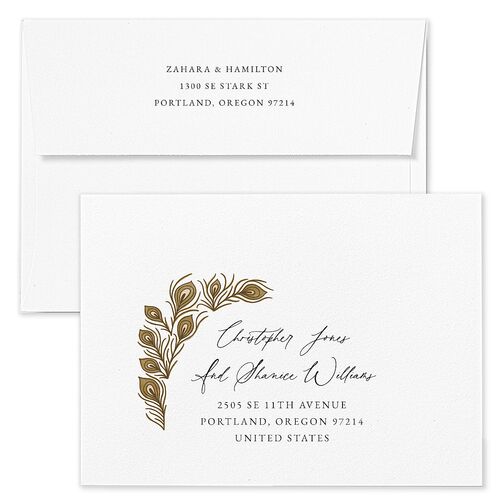 Peacock Nouveau Wedding Invitation Envelopes Blue Charcoal Return Address Standard Signature