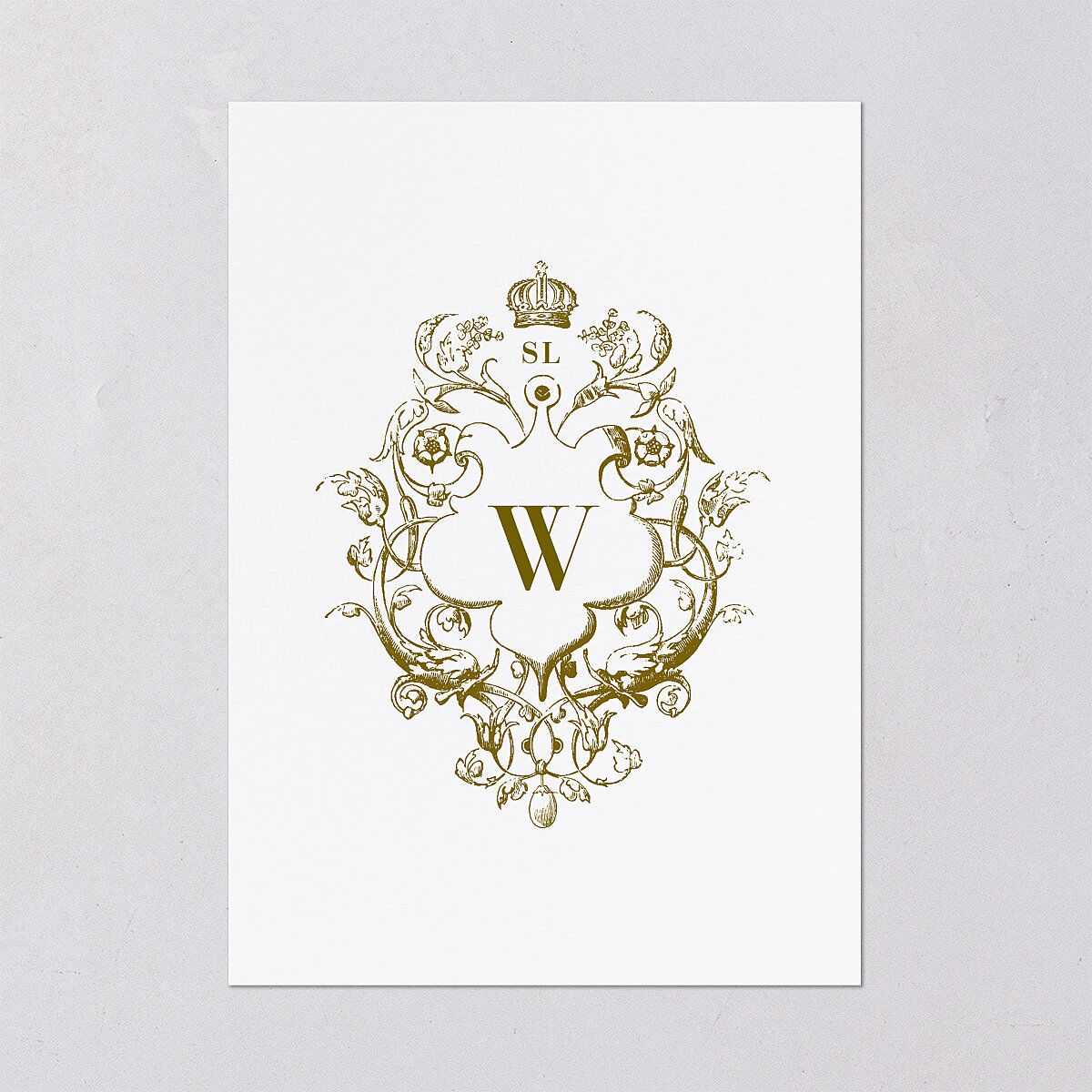 Ornate Vintage Crest Wedding Invitations Umber Signature Blank No Standard