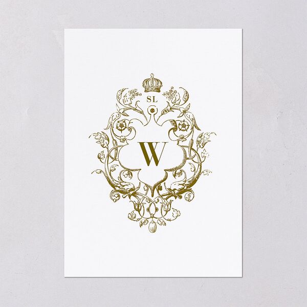 Ornate Vintage Crest Wedding Invitations Umber Signature Blank No Standard