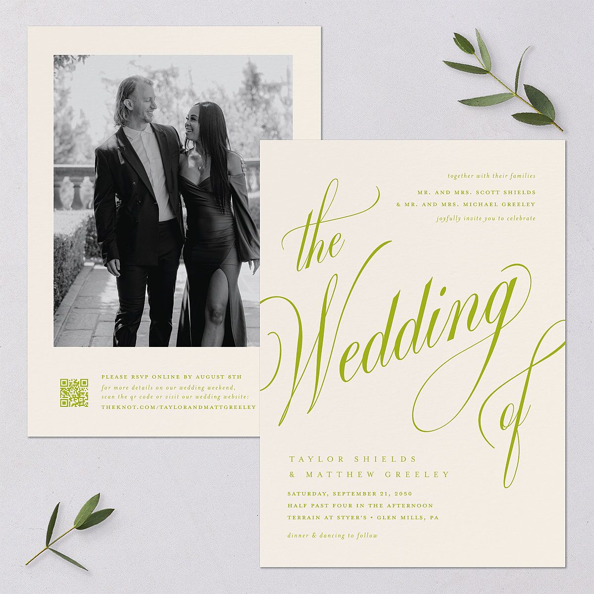 Modern Wedding Of Calligraphy Wedding Invitations Chartreuse Signature Blank No Standard